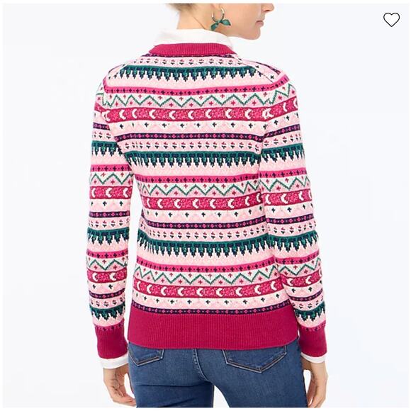 NWT J. Crew Pink, Green & Blue Fair Isle Cotton Sweater - Picture 5 of 11
